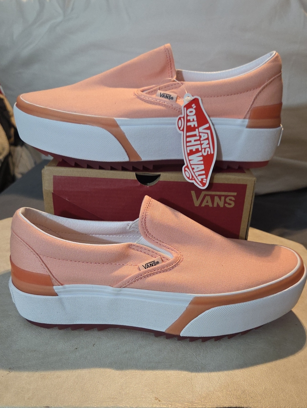 Vans (Pastel) Peach Pearl Slip-On Platform Sneakers Size 9